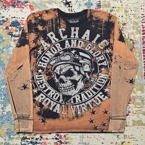 Archaic by Affliction Shirt Mens Large Long Sleeve Thermal Honor Glory USA Flag